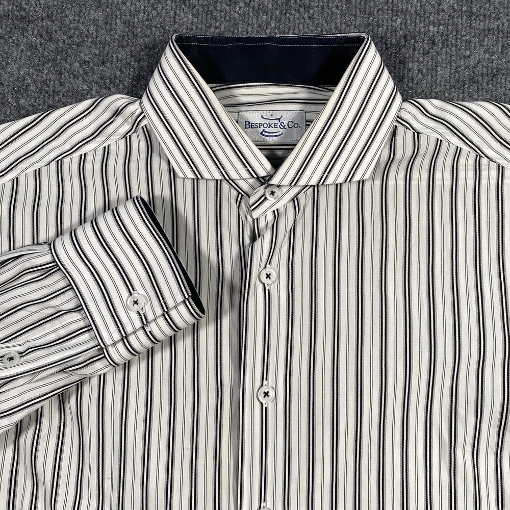Bespoke & Co. Mens Large Striped Long Sleeve Button Shirt Designer Lightweight